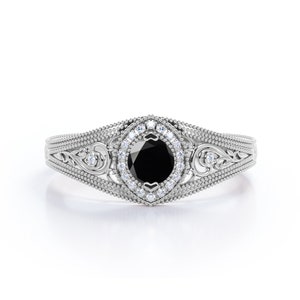 Victorian Black Diamond Engagement Ring, Antique Black Gemstone Ring, Art Deco Engagement Ring, White Gold Ring, Alternative Engagement Ring
