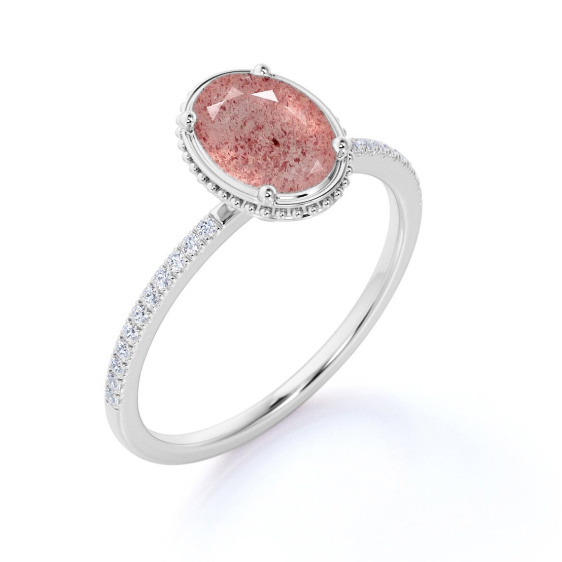 Solitaire Strawberry Quartz Engagement Ring Oval Cut Etsy