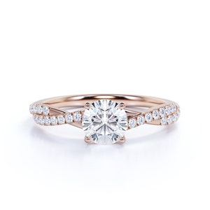 Infinity Moissanite Engagement Ring in Rose Gold, Unique Twisted Band ...