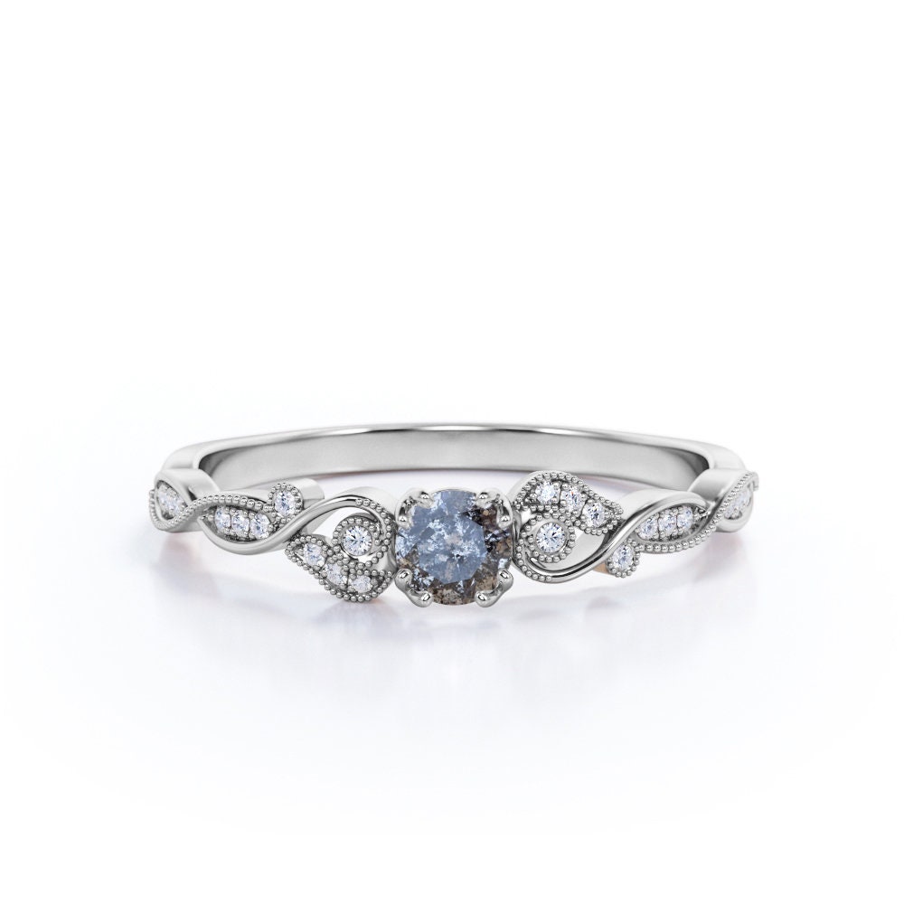 Small Salt and Pepper Diamond Promise Ring Vintage Minimal Etsy