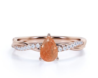 Custom Listing in 18k GOld: Twirling Sunstone Promise Ring For Women, Natural Sunstone Engagement Ring, Orange Sunstone Ring