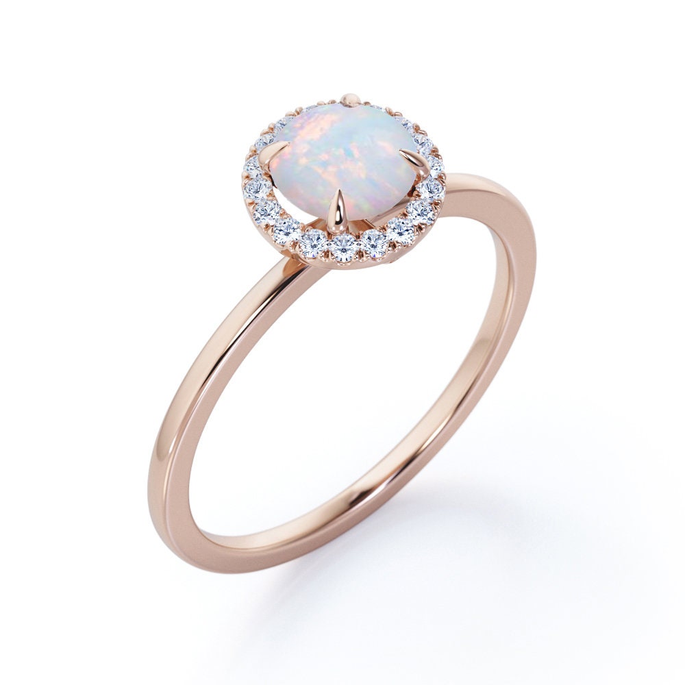White Opal Ring Vintage Minimalist Opal Wedding Ring Rose | Etsy