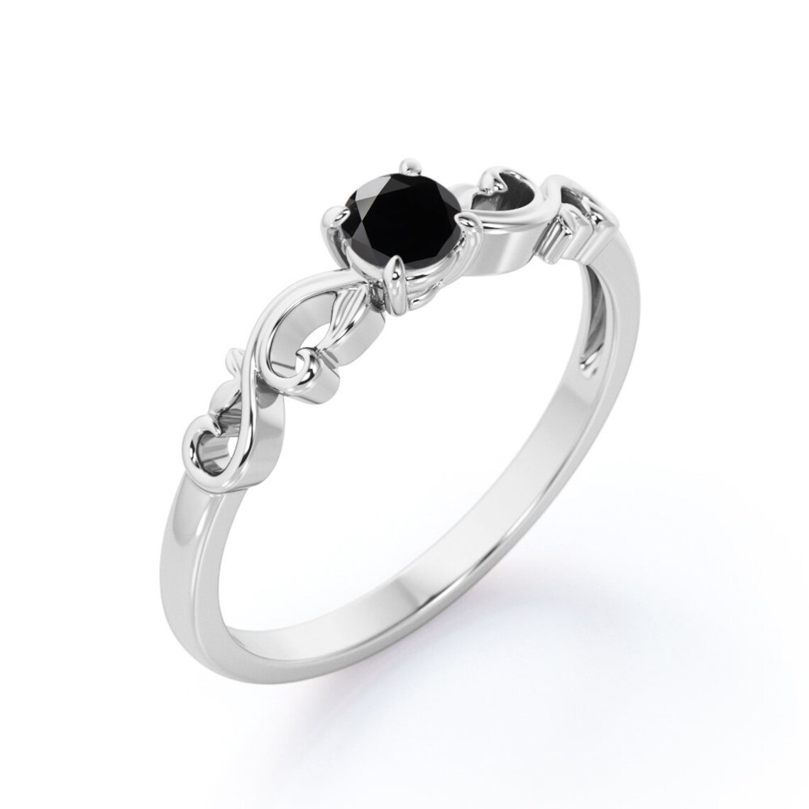 Black Diamond Promise Ring Vintage Style Ring Dainty Vintage Etsy