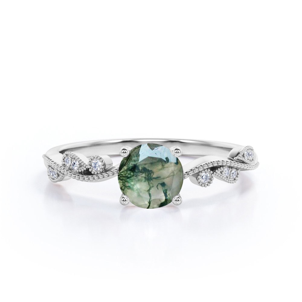 Unique Moss Agate Engagement Ring With Real Diamond Etsy Unique Moss Agate Engagement Ring With Real Diamond Etsy