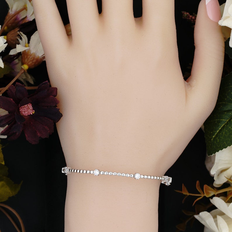 White Sterling Silver Bracelet,Cubic Zirconia Bracelet Dainty Bracelet For Women Bangles Bracelet,Charm Bracelet,Birthday/'s Gift For Her