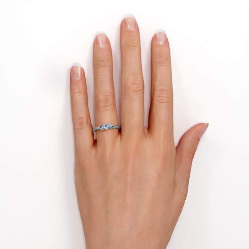 Dainty Aquamarine Engagement Ring, Vintage Milgrain Promise Ring For Her, Natural Blue Aquamarine With Twirling Design, March Birthday shops Gift