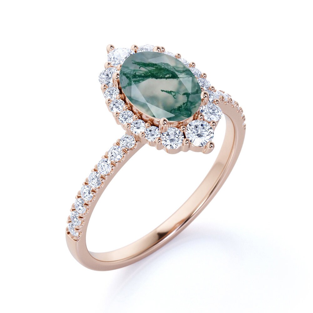 Vintage Moss Agate Engagement Ring Green Gemstone Ring | Etsy