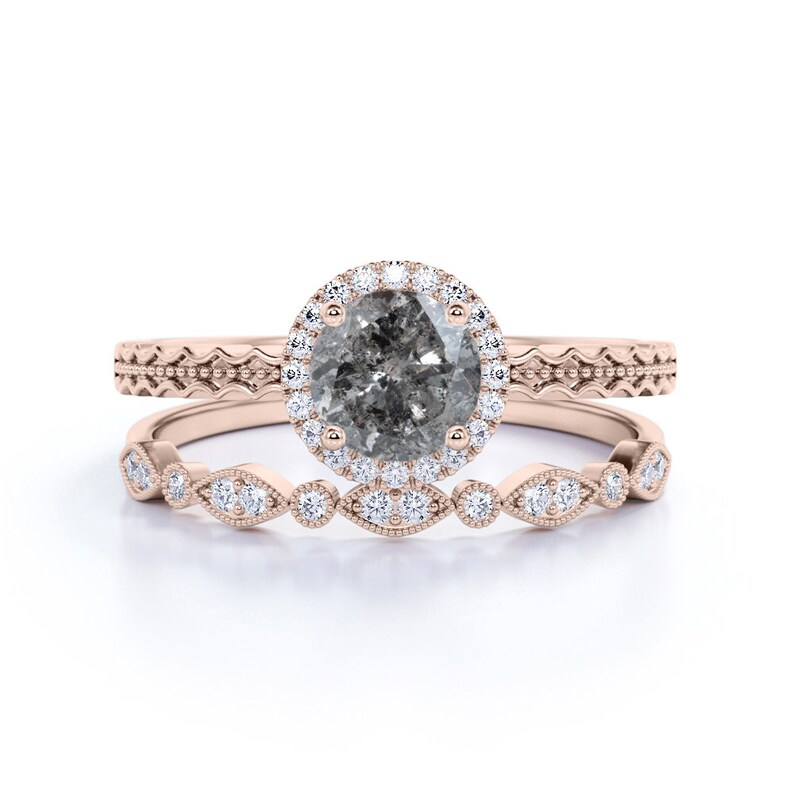 Salt and Pepper Diamond Engagement Ring Set in White Gold Etsy