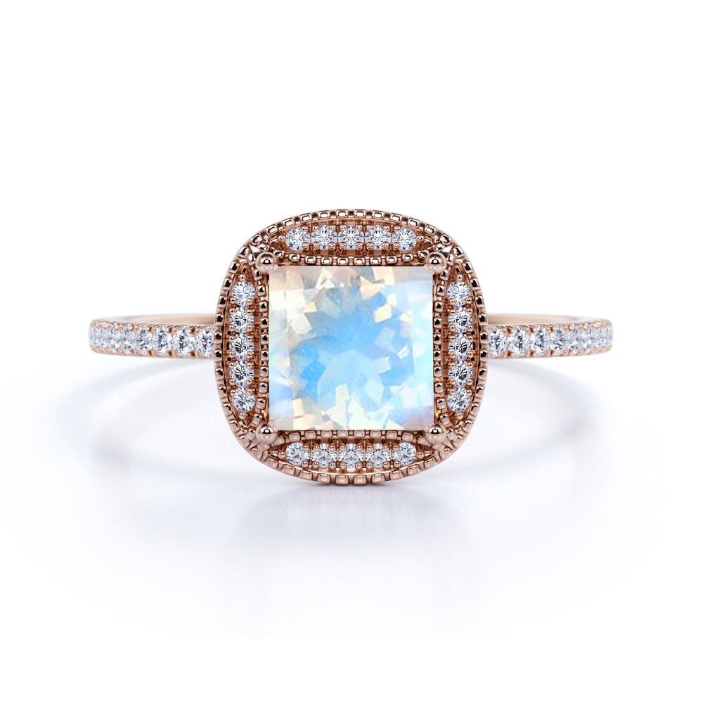 Large 3 Carat Moonstone Princess Cut Engagement Ring Art Deco | Etsy