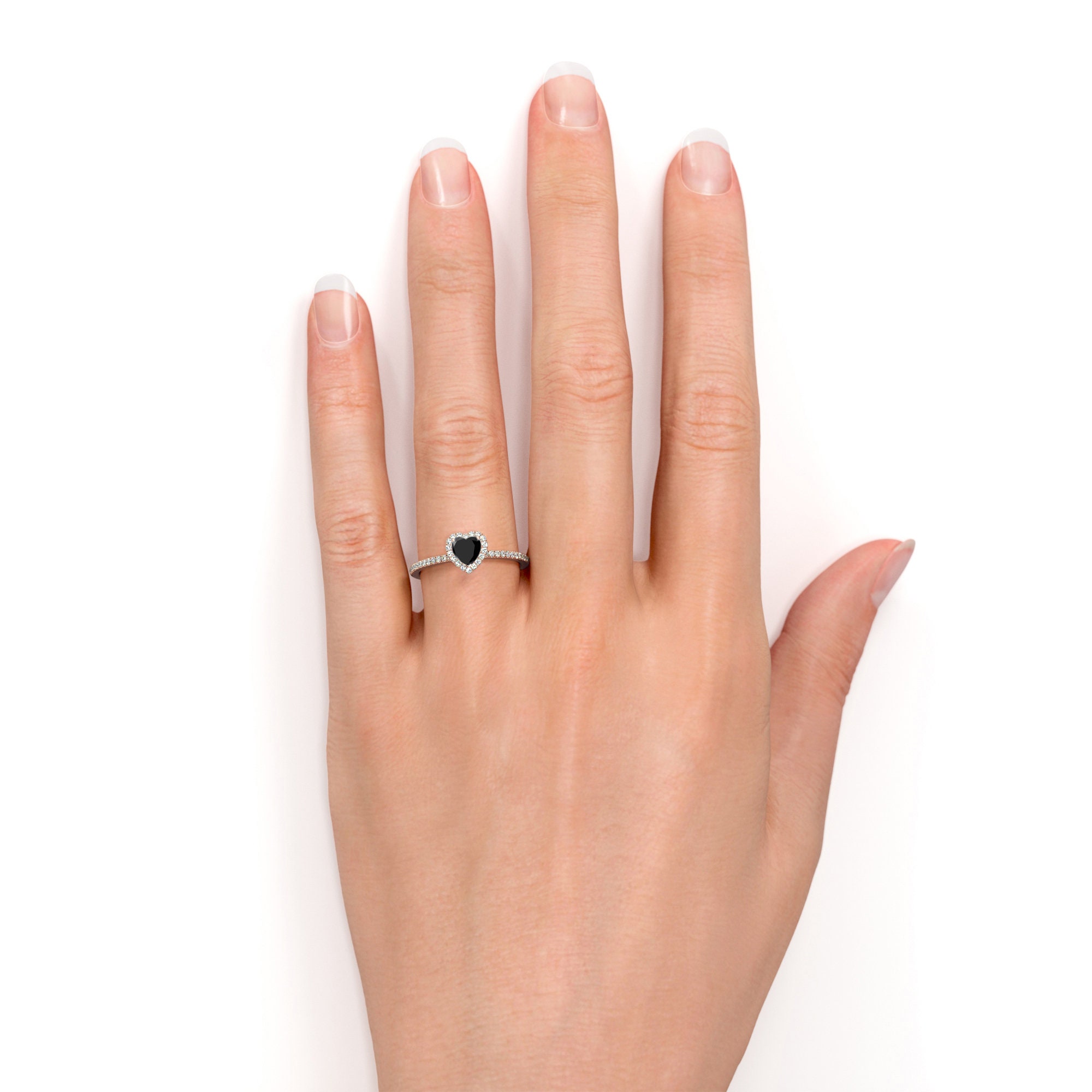 Dainty Heart Black Diamond Engagement Ring Heart Shape Black | Etsy