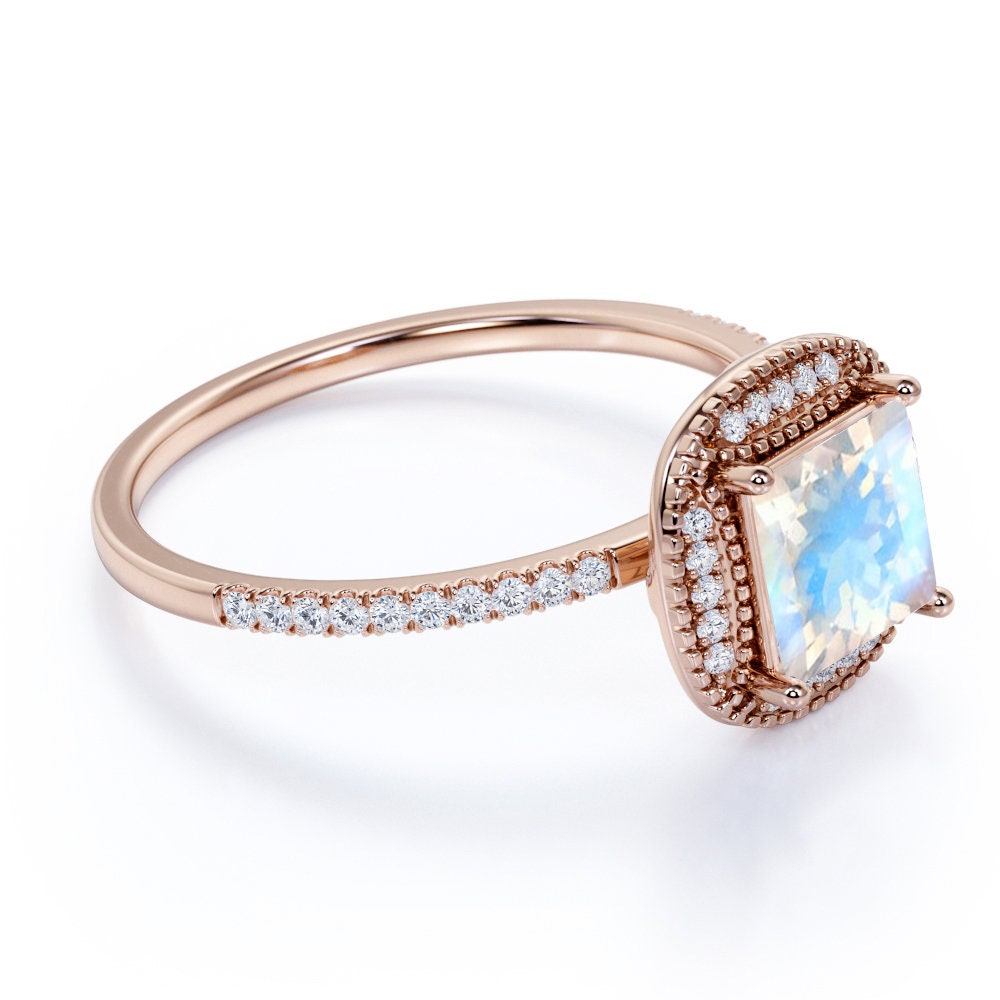 Large 3 Carat Moonstone Princess Cut Engagement Ring Art Deco | Etsy