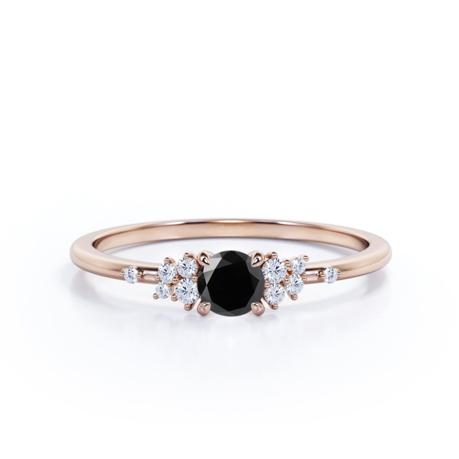 Black Diamond Promise Ring Rose Gold Bridal Ring For Her Etsy