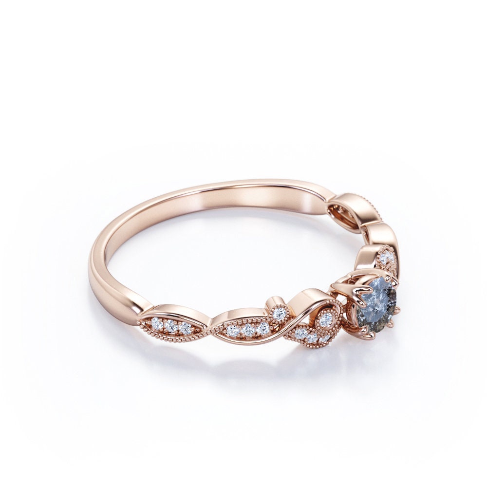 Small Salt and Pepper Diamond Promise Ring Vintage Minimal Etsy