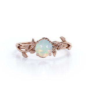 Nature Inspired Opal Ring, Rose Gold Opal Engagement Ring, Vine Leaf Opal Ring, Round Opal Ring, White Opal Ring, Promise Ring, Gift For Her