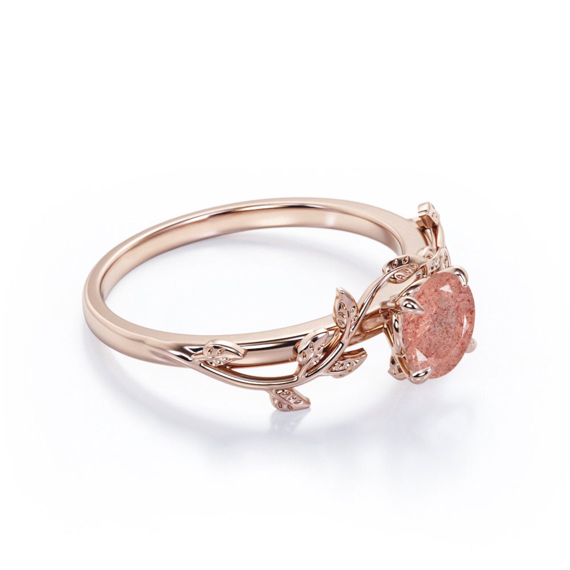 LIMITED Time Round Cut Strawberry Quartz Engagement Ring Rose Etsy