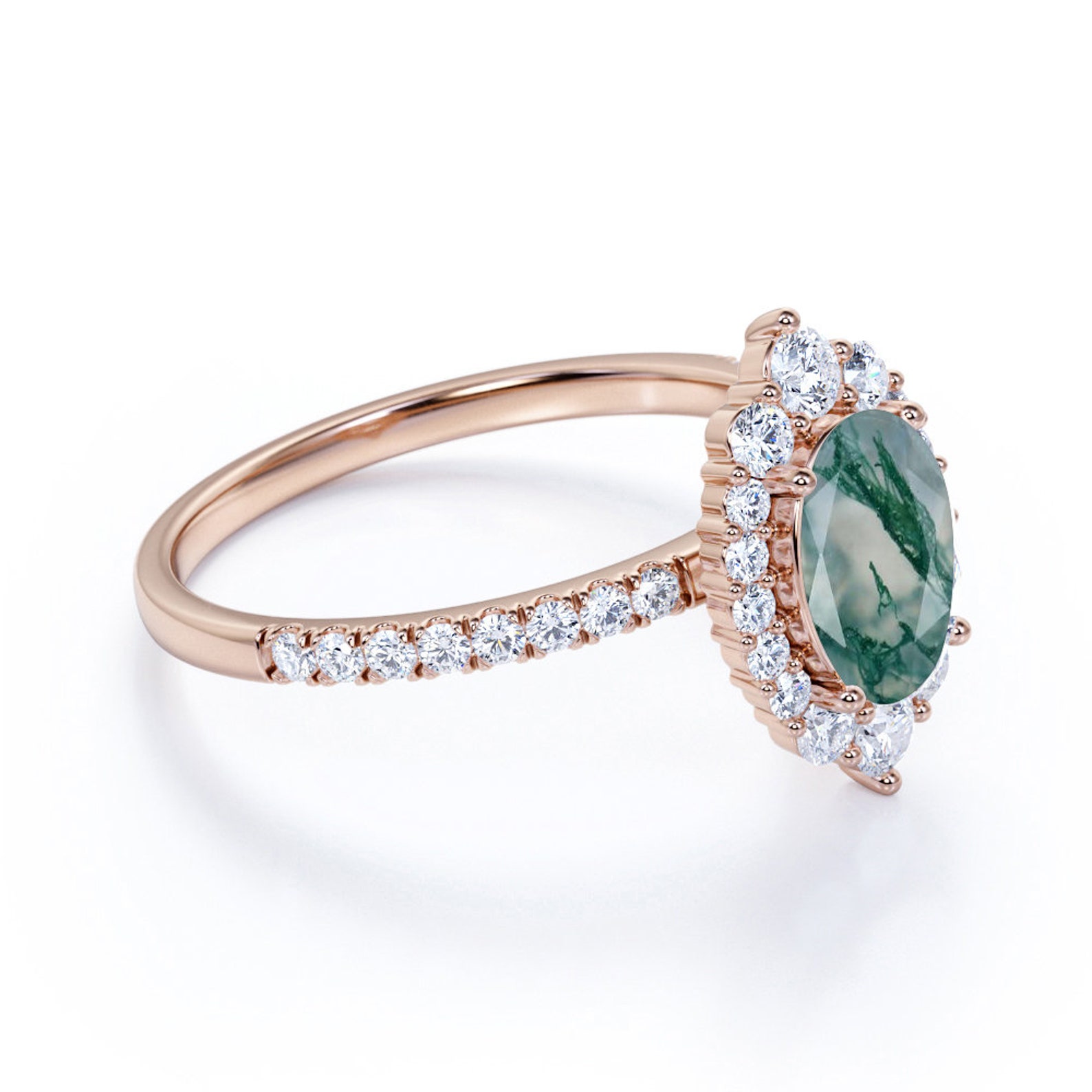 Vintage Moss Agate Engagement Ring Green Gemstone Ring Etsy