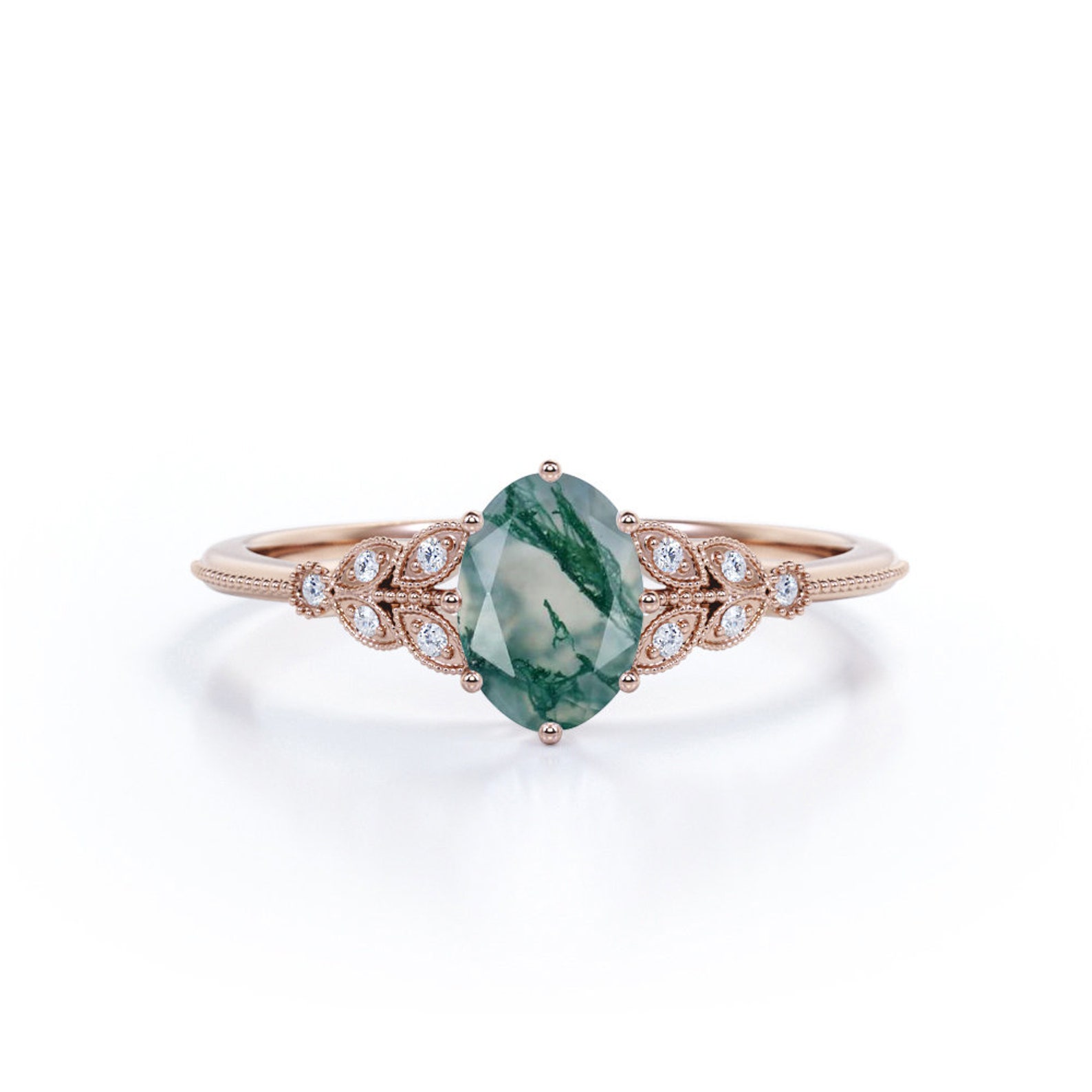 Alternative Moss Agate Engagement Ring In White Gold Oval Cut | Etsy