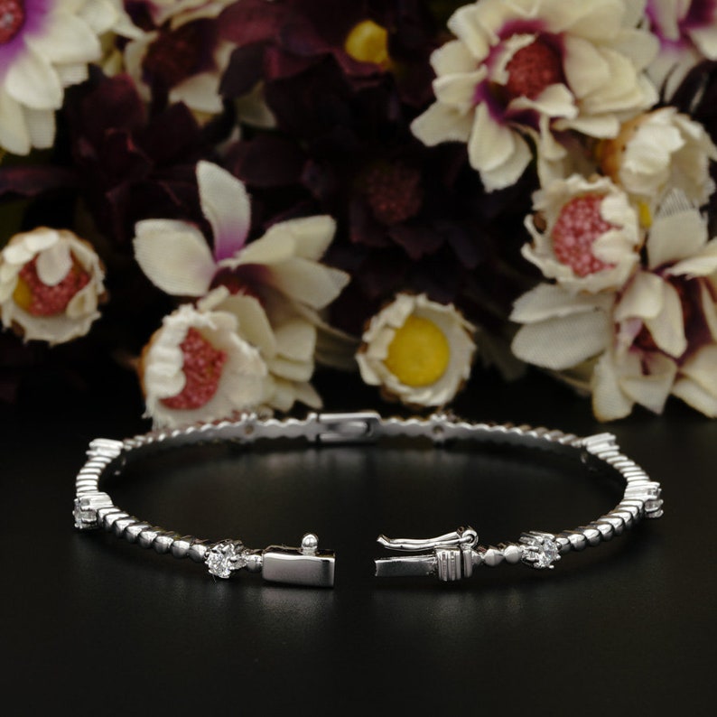 White Sterling Silver Bracelet,Cubic Zirconia Bracelet Dainty Bracelet For Women Bangles Bracelet,Charm Bracelet,Birthday/'s Gift For Her