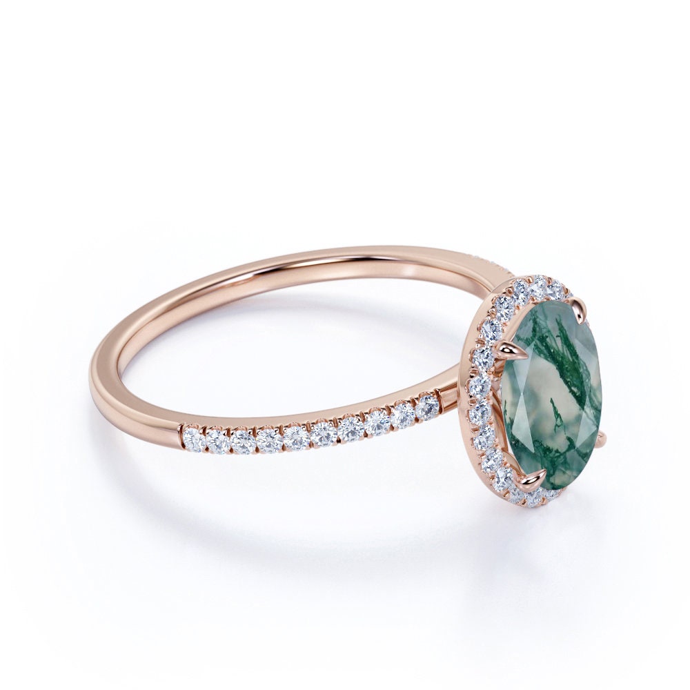 Oval Moss Agate Engagement Ring White Gold Moss Agate | Etsy