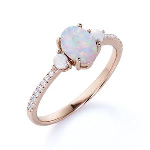 Trilogy Oval Opal & Pearl Engagement Ring, 1.2 Carat Diamond Pave Ring ...