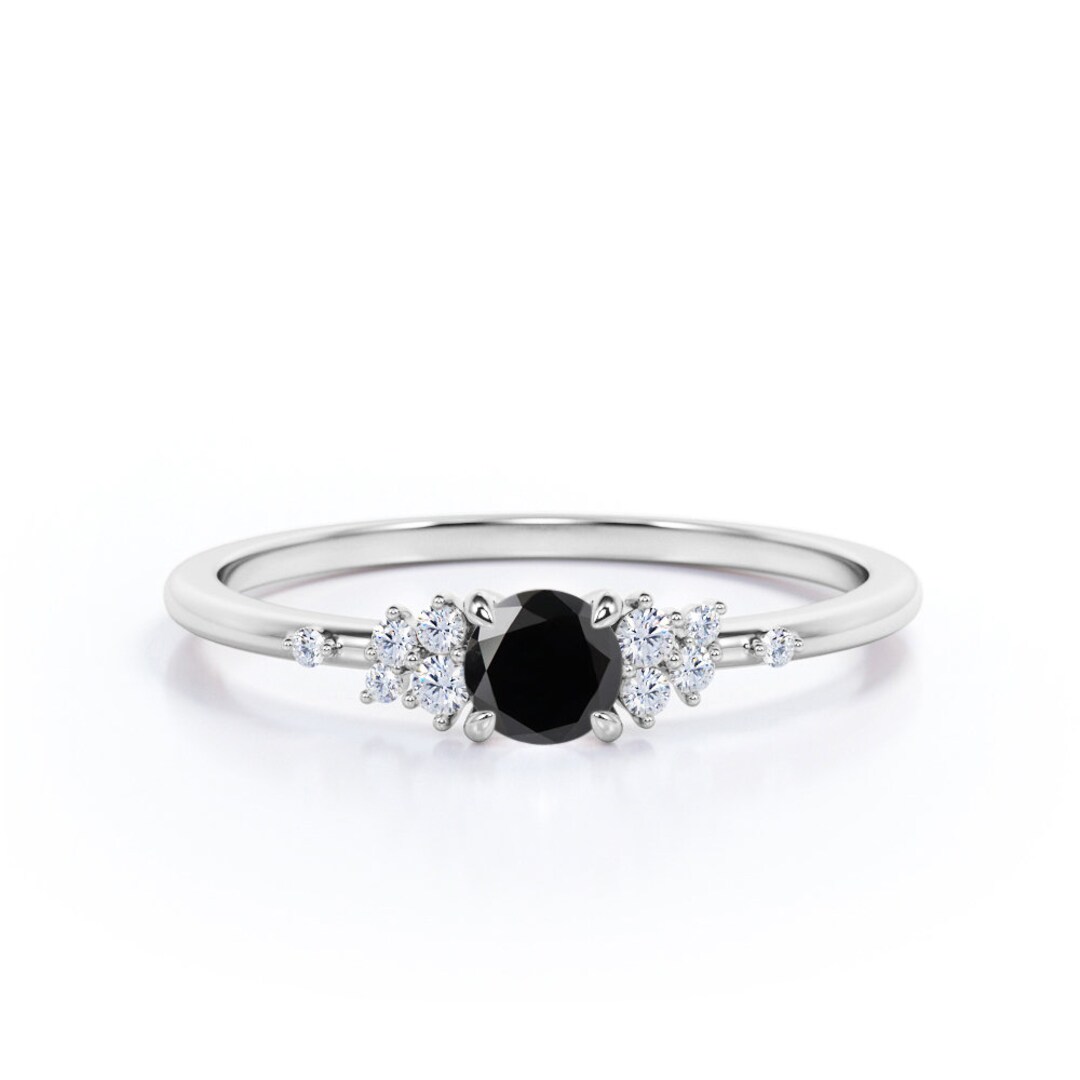 Black Diamond Promise Ringwhite Gold Bridal Ring for Her Etsy