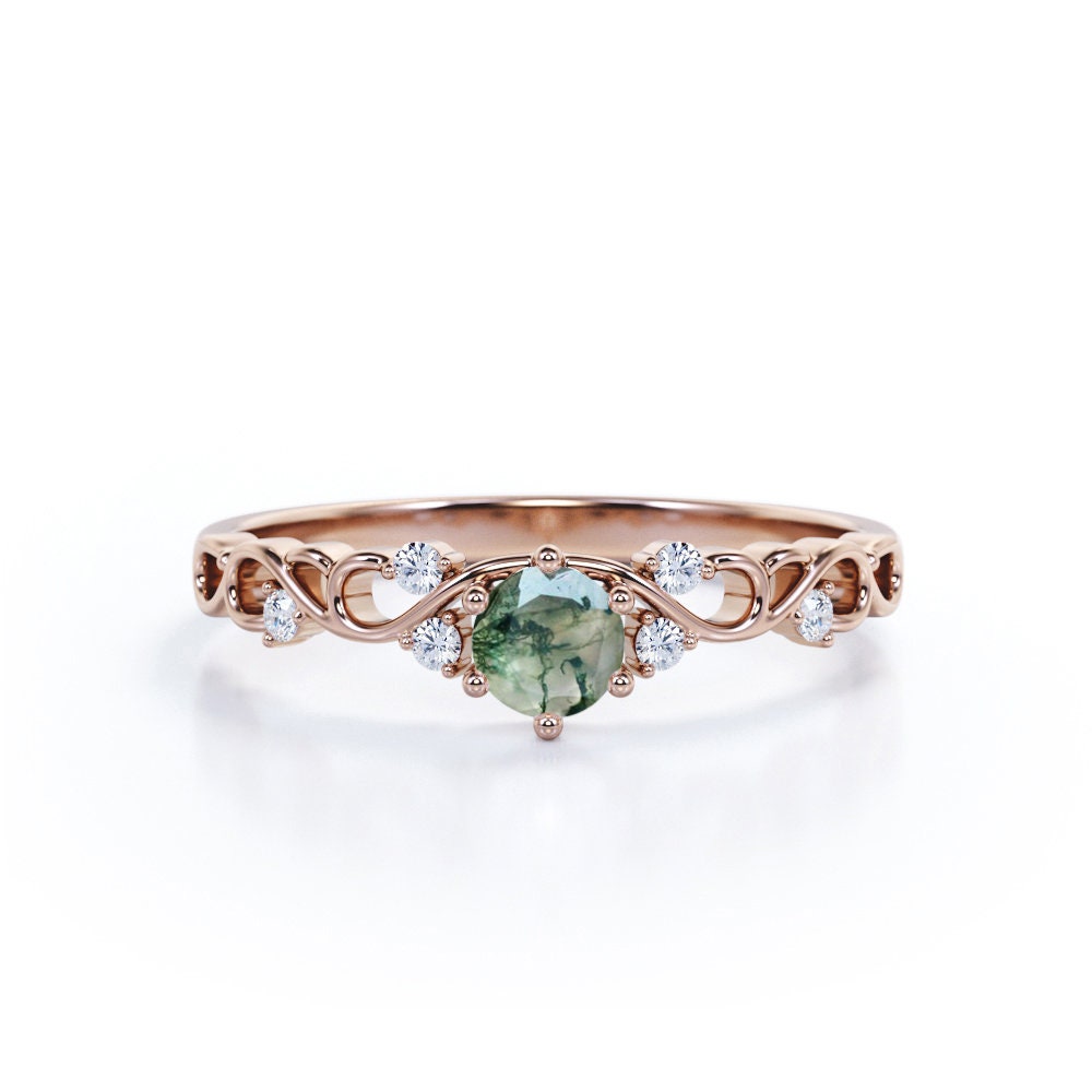 Moss Agate Promise Ring Seven Stone Ring Tiny Engagement Ring