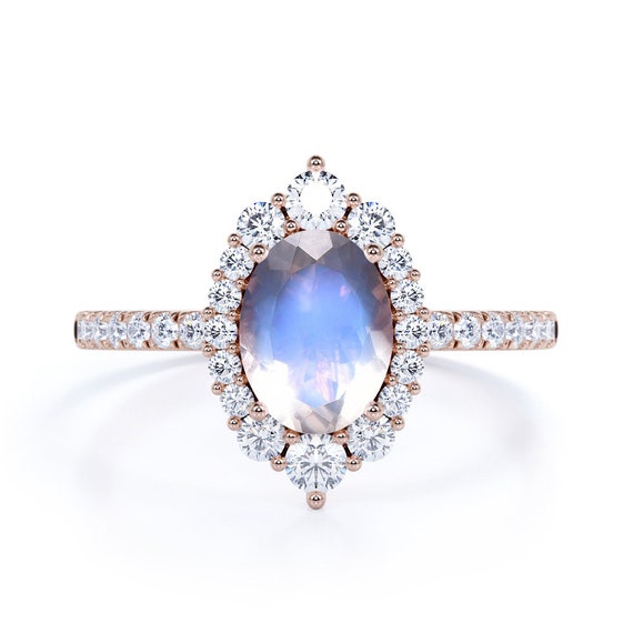 Art Deco Oval Moonstone Diamond Ring 2.5 Carat Natural | Etsy