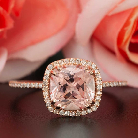 1.50 Carat Antique Design emerald cut Morganite and Diamond Engagement Ring for Women In Rose Gold 