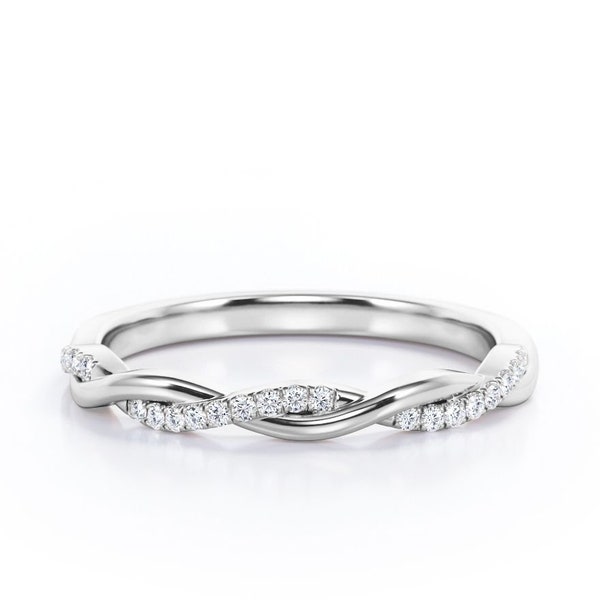 Diamond Wedding Band Rose Gold, Round Moissanite Half Infinity Twisted Ring, Half Twining Engagement ring, Promise ring,Rose gold twist band