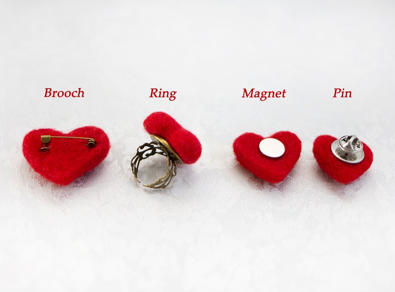 Heart pin cushion ring Valentine/'s Day Heart Brooch Felt Heart Jewelry Sewing needle ring Valentines felted gift