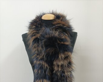 Finn Raccoon Fur Scarf: Multicolor Long Fur Collar