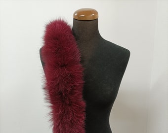Fur hood trim, real fox hood trim, fur collar, Bordo color, fox fur hood trim, fur scarf.