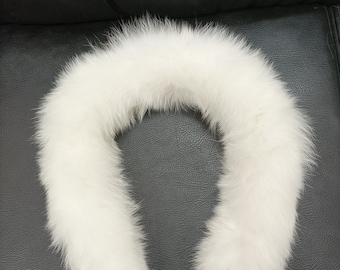 Fur hood trim, real fox hood trim, fur collar, white color, fox fur hood trim, fur scarf.
