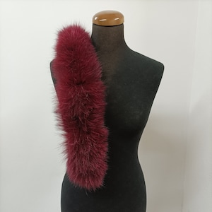 Rifinitura del cappuccio in pelliccia, rifinitura del cappuccio in vera volpe, collo in pelliccia, colore Bordo, rifinitura del cappuccio in pelliccia di volpe, sciarpa in pelliccia.