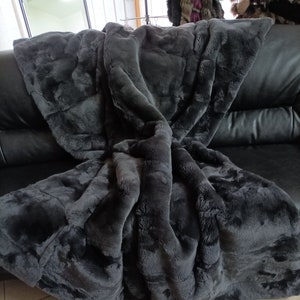 Real Rex rabbit fur blanket throw anthracite color, Home warmer,double sided