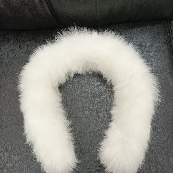 Fur hood trim, real fox hood trim, fur collar, white color, fox fur hood trim, fur scarf.