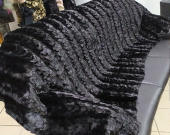 Real Mink fur blanket throw black color, Home warmer
