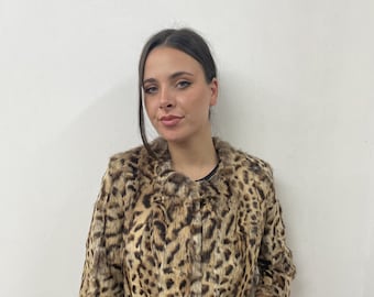 Fur Rabbit jacket, leopar color , natural fur, womans winter coat