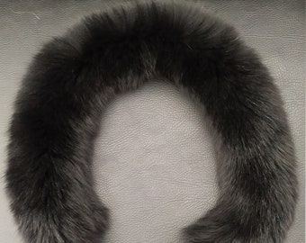 Real fox hood trim, fur collar, black fox fur hood trim, fur scarf.