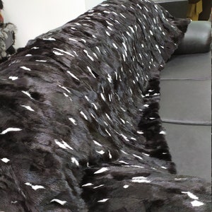 Real Mink fur blanket throw Black & White color, Home warmer