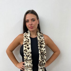 Fur rabbit long scarf leopar colour, fur scarves, fur scarf womens,winter warm accessories.
