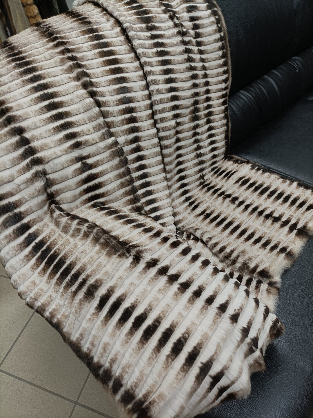 Real Rabbit Fur Shorn With Patterns Blanket Throw, Home Warmer - Etsy