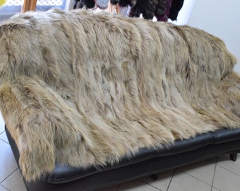 Real Coyote fur blanket throw haki color, Home warmer