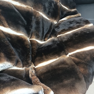 Real Orilak-Rex rabbit fur blanket throw, natural brown color, Home warmer