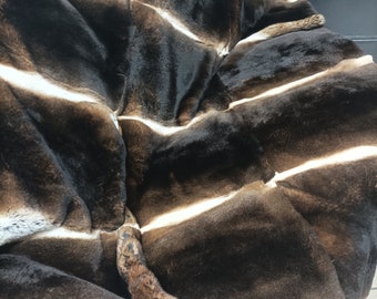Real Orilak-Rex rabbit fur blanket throw, natural brown color, Home warmer