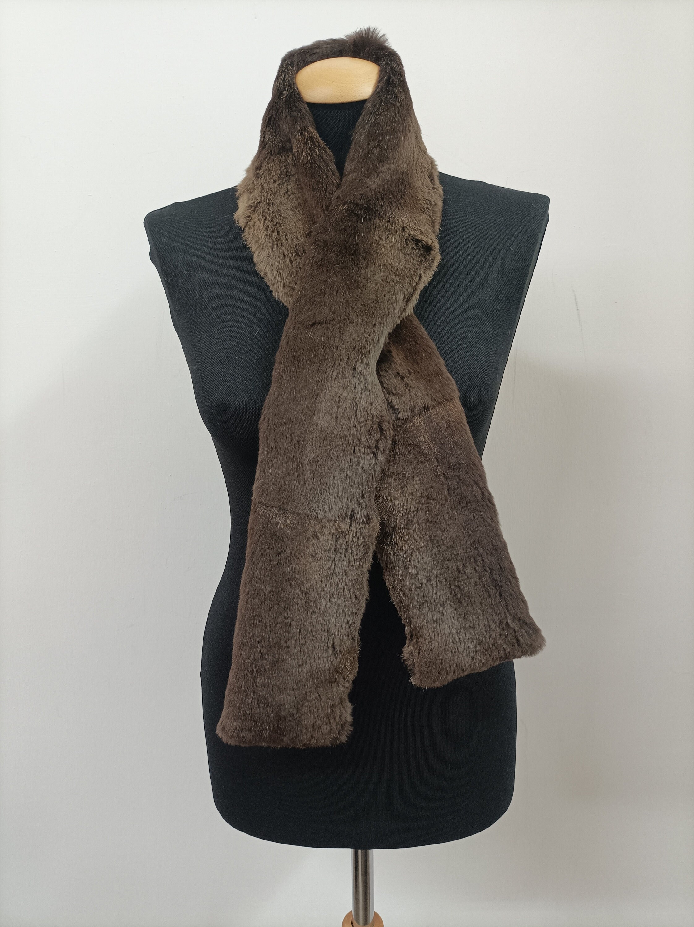 Long rabbit fur scarf in navy blue: FurSource.com