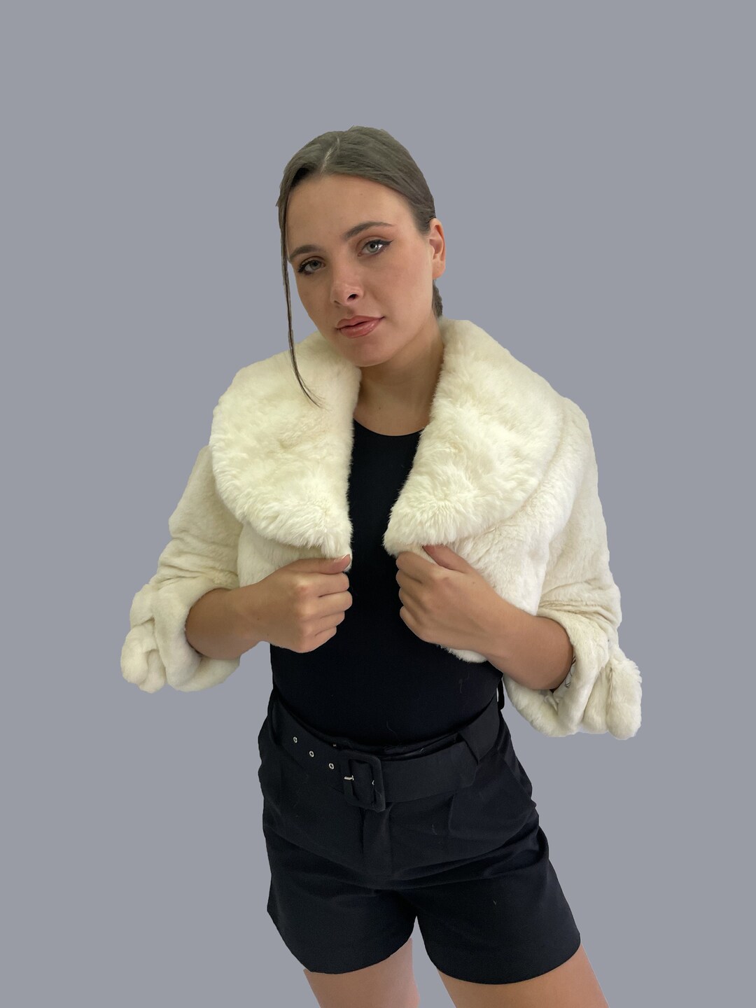 Rex Rabbit Bolero Women's Real Fur Rex Rabbit Etol Bolero Shawl ,ecru Color, Evening Wear ...