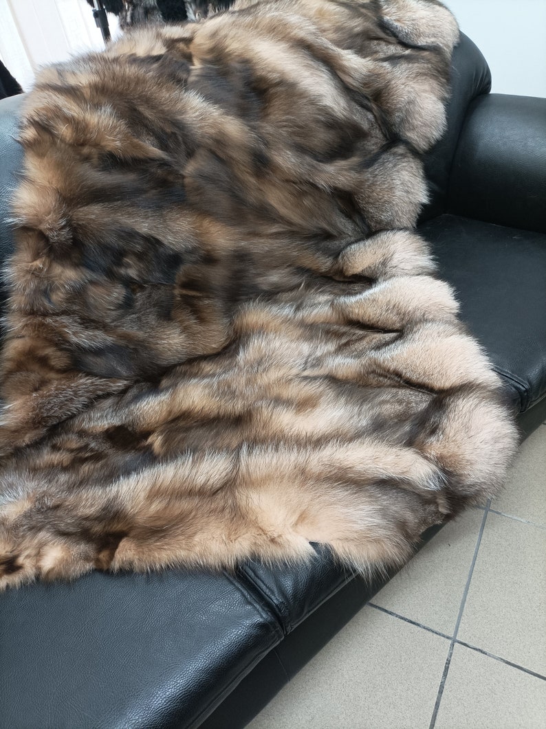 Real Fox Fur Blanket Throw Crystal Color Home Warmer Etsy
