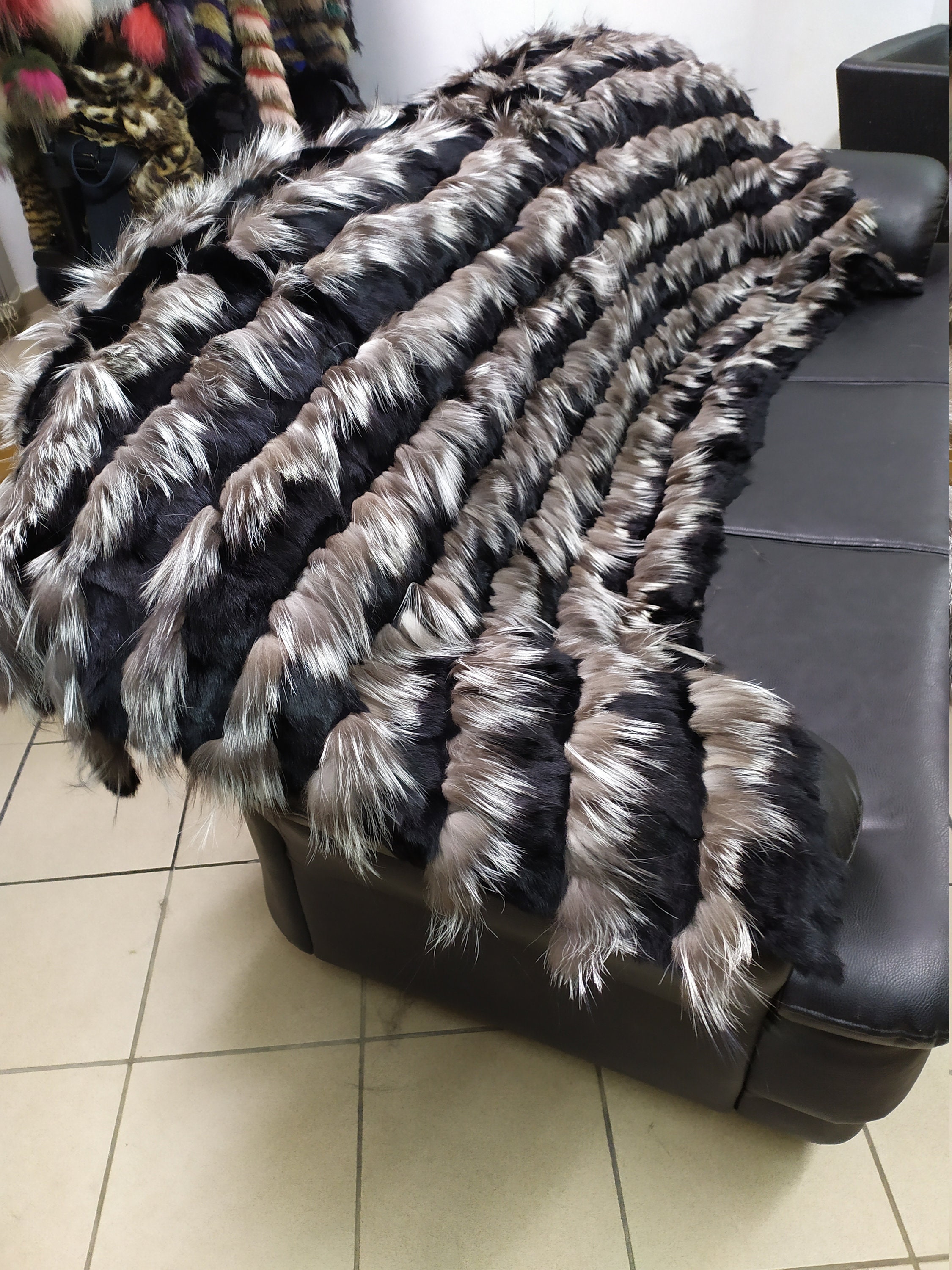 Real Fox Rabbit Fur Blanket Throw Silver and Black Color Home Warmer Etsy UK
