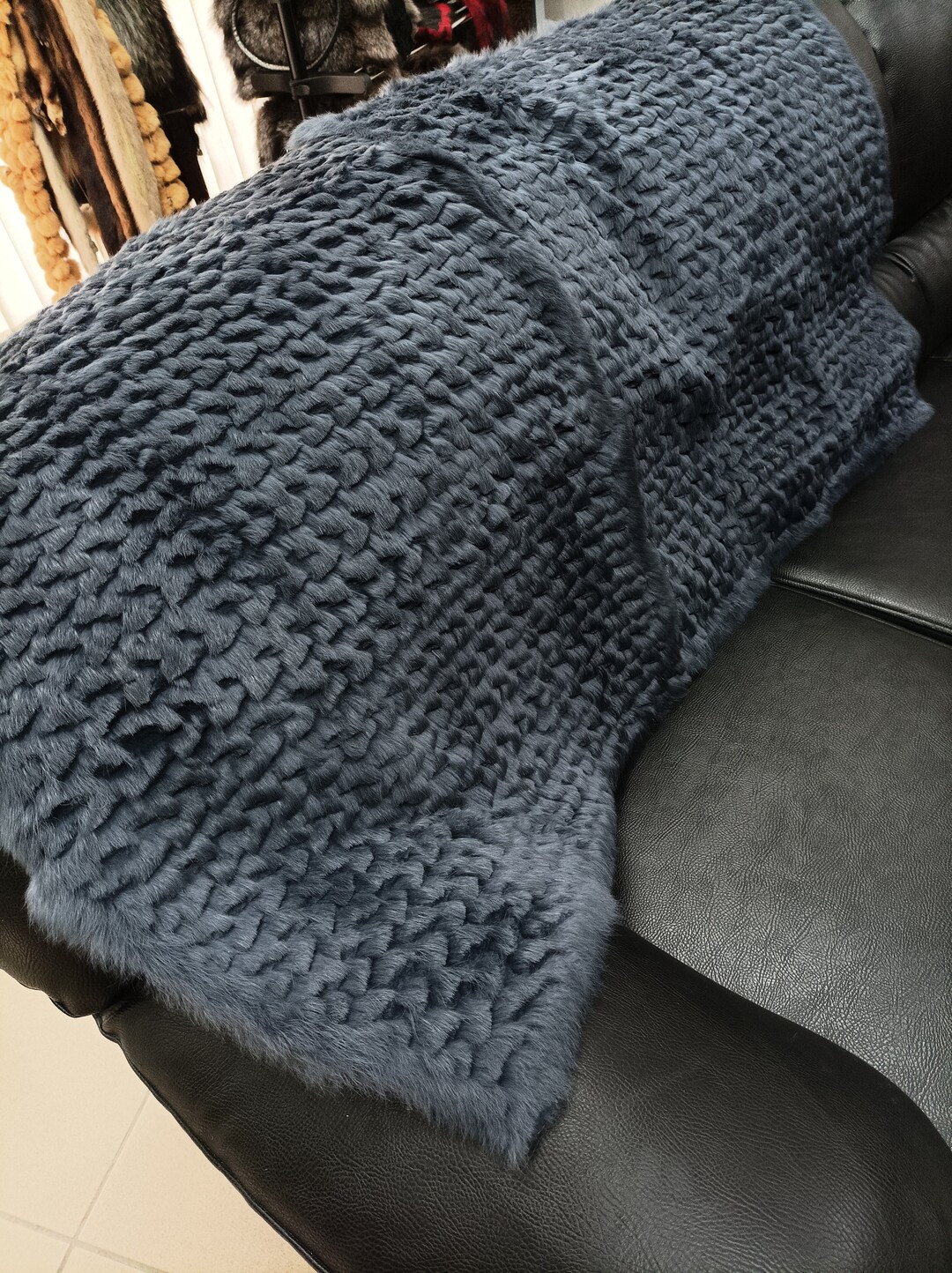 Real Rabbit Fur Shorn With Patterns Blanket Throw Gray Color, Home ...